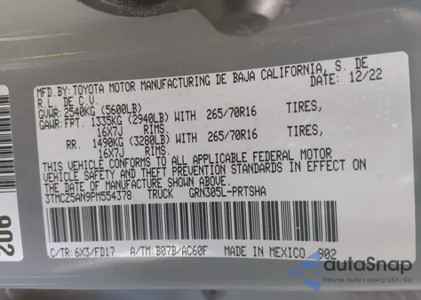 2023 Toyota Tacoma Trd Off Road from USA, damaged, VIN 3TMCZ5AN9PM554378